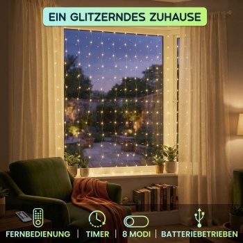 Preview: LED-Micro-Lichterkette 10m mit 100 warmweissen LEDs: Batteriebetrieben, inkl. Fernbedienung, 8 Leuchtmodi & Timer für gemütliche Dekoration