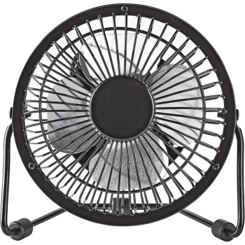 Preview: Kompakter USB Tischventilator aus Metall in Schwarz, Mini Ventilator für Büro & Laptop, 360° drehbar, robust & effizient, 3W, USB-A