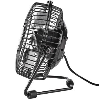 Preview: Kompakter USB Tischventilator aus Metall in Schwarz, Mini Ventilator für Büro & Laptop, 360° drehbar, robust & effizient, 3W, USB-A