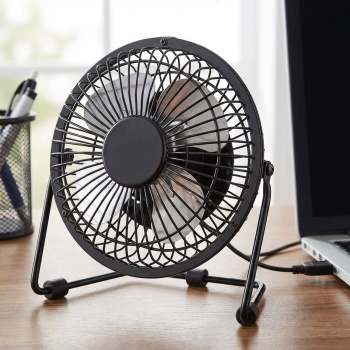 Kompakter USB Tischventilator aus Metall in Schwarz, Mini Ventilator für Büro & Laptop, 360° drehbar, robust & effizient, 3W, USB-A