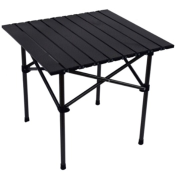 Preview: Campingtisch höhenverstellbar mit Rollplatte aus Metall, Faltbarer Outdoor Tisch für Picknick & Camping, Inkl. Tragetasche, 53,5 x 50 x 49,5-80 cm