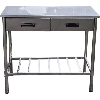 Preview: Edelstahl Arbeitstisch für die Outdoorküche - Stabiler Grilltisch mit 2 Schubladen, ideal zur Vorbereitung Ihrer Grillgerichte und als Serviertisch