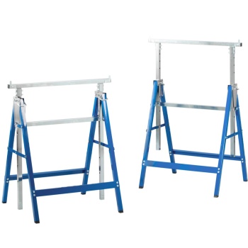 Preview: 2er-Set Klappböcke höhenverstellbar 800-1300 mm, stabile Vierkantstahlkonstruktion bis 200 kg belastbar, platzsparend klappbar mit TÜV/GS-Prüfung