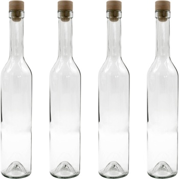 4er Set Glasflaschen 500ml mit Korkenverschluss - Transparente Likörflaschen aus Glas zum Befüllen & Lagern, wiederverwendbar