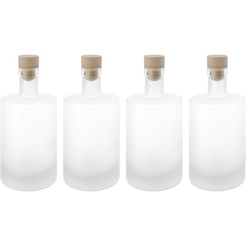 4er Set Glasflaschen 500ml mit Korkenverschluss - Matte Likörflaschen aus Glas zum Befüllen & Lagern, wiederverwendbar