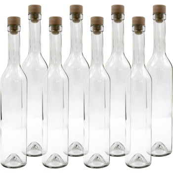 Preview: 8er Set Glasflaschen 500ml mit Korkenverschluss - Transparente Likörflaschen aus Glas zum Befüllen & Lagern, wiederverwendbar