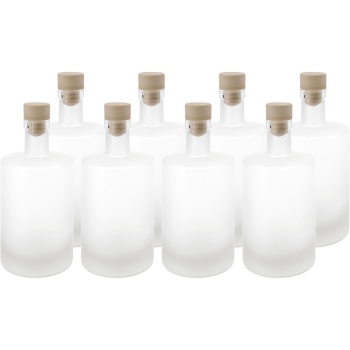 8er Set Glasflaschen 500ml mit Korkenverschluss - Matte Likörflaschen aus Glas zum Befüllen & Lagern, wiederverwendbar