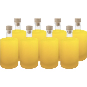 Preview: 8er Set Glasflaschen 500ml mit Korkenverschluss - Matte Likörflaschen aus Glas zum Befüllen & Lagern, wiederverwendbar