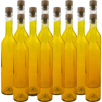 12er Set Glasflaschen 500ml mit Korkenverschluss - Transparente Likörflaschen aus Glas zum Befüllen & Lagern, wiederverwendbar