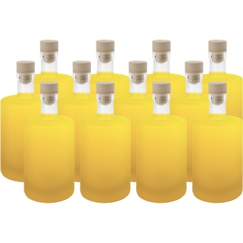 Preview: 12er Set Glasflaschen 500ml mit Korkenverschluss - Matte Likörflaschen aus Glas zum Befüllen & Lagern, wiederverwendbar