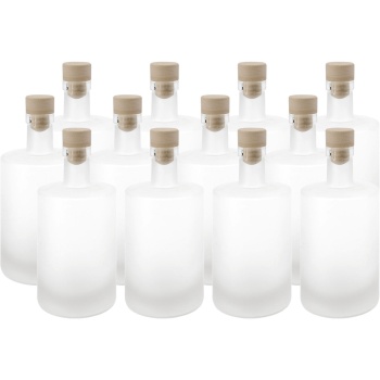 12er Set Glasflaschen 500ml mit Korkenverschluss - Matte Likörflaschen aus Glas zum Befüllen & Lagern, wiederverwendbar
