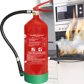 6L Schaumfeuerlöscher Fluorfrei, Brandklasse A B, Feuerlöscher mit Manometer & Wandhalterung, 21A 144B, Löschgerät inklusive Gummischlauch