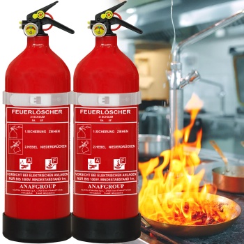 2er-Set 2L Schaumfeuerlöscher Fluorfrei, Brandklasse A/F, Feuerlöscher mit Manometer & Wandhalterung, 5A 5F, Fettbrandlöscher