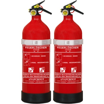 Preview: 2er-Set 2L Schaumfeuerlöscher Fluorfrei, Brandklasse A/F, Feuerlöscher mit Manometer & Wandhalterung, 5A 5F, Fettbrandlöscher