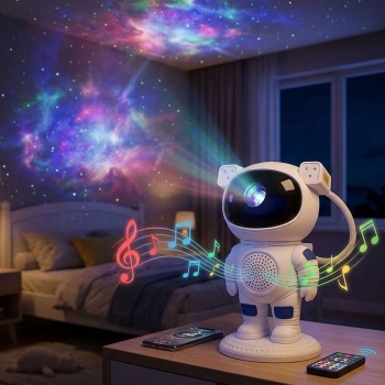 Preview: Sternenhimmel Projektor Astronaut mit Bluetooth Lautsprecher, Galaxy Projektor mit 14 Farbeffekten, Fernbedienung & Timer, Nachtlicht für Schlafzimmer