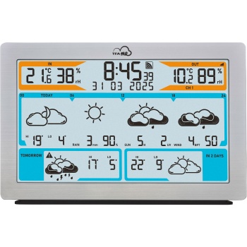 Preview: Präzise WLAN Funk-Wetterstation mit Wetter.com Vorhersage, Digital-Thermometer, Hygrometer, Warnung - stabil & präzise in Metall-Optik