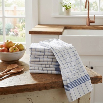 Preview: 10er-Set Geschirrtücher aus 100% Baumwolle, 50x70 cm - Blau Kariert - Saugstarke Küchentücher für Haushalt & Gastro, Oeko-Tex, Premium Abtrockentücher