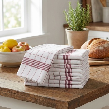 Preview: 20er-Set Geschirrtücher aus 100% Baumwolle, 50x70 cm - Rot Kariert - Saugstarke Küchentücher für Haushalt & Gastro, Oeko-Tex, Premium Abtrockentücher