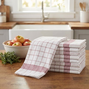 Preview: 20er-Set Geschirrtücher aus 100% Baumwolle, 50x70 cm - Rot Kariert - Saugstarke Küchentücher für Haushalt & Gastro, Oeko-Tex, Premium Abtrockentücher