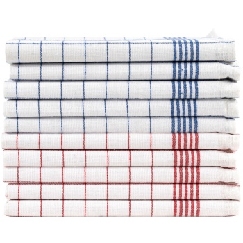 Preview: 10er-Set Geschirrtücher aus 100% Baumwolle, 50x70 cm - Rot/Blau Kariert - Saugstarke Küchentücher für Haushalt & Gastro, Oeko-Tex, Abtrockentücher