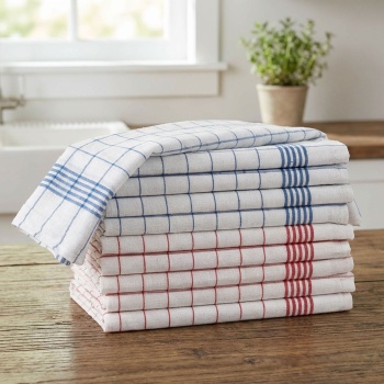 Preview: 20er-Set Geschirrtücher aus 100% Baumwolle, 50x70 cm - Rot/Blau Kariert - Saugstarke Küchentücher für Haushalt & Gastro, Oeko-Tex, Abtrockentücher