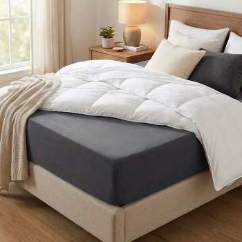 Preview: Premium Spannbetttuch für Boxspringbett & Wasserbett - Anthrazit, 140-160x220 cm - 190g/m2 Baumwolle/Elasthan - 40cm Steghöhe - Oeko-Tex - Bügelfrei & Weich