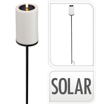 Preview: Solar LED Kerze mit Erdspiess gelb flackernd: Outdoor Garten-Deko, schöne Beleuchtung für draussen - stimmungsvolle Solarleuchte