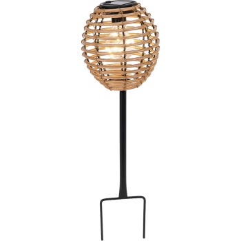 Preview: Elegante Solar-Steckleuchte für Garten & Terrasse: Robuste LED Solarlampe mit Metallstab, Rattan-Optik für stimmungsvolle Wege