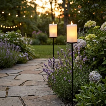 2er-Set Solar LED Kerze mit Erdspiess gelb flackernd: Outdoor Garten-Deko, schöne Beleuchtung für draussen - stimmungsvolle Solarleuchte