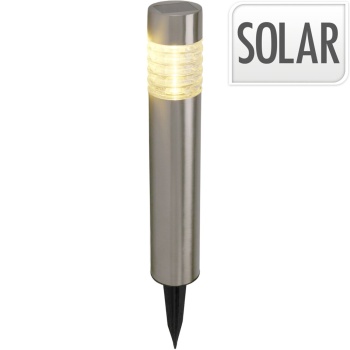 Preview: Solarleuchte aus Edelstahl: Gartenleuchte warmweiss mit Erdspiess, LED Aussenleuchte wetterfest - moderne Solarlampe für Garten