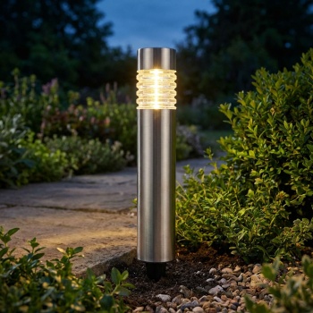 Solarleuchte aus Edelstahl: Gartenleuchte warmweiss mit Erdspiess, LED Aussenleuchte wetterfest - moderne Solarlampe für Garten