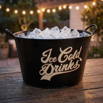 Ovaler Metalleimer als Flaschenkühler (38x22 cm) – Getränkekühler mit 2 Tragegriffen & "Ice Cold Drinks" Aufdruck, für Gartenpartys & Feste