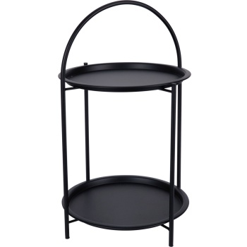 Preview: Runder Beistelltisch mit 2 Ebenen und Bügel: Metall, schwarz, 40x40x67cm, flexibler Couchtisch oder Nachttisch