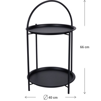 Preview: Runder Beistelltisch mit 2 Ebenen und Bügel: Metall, schwarz, 40x40x67cm, flexibler Couchtisch oder Nachttisch