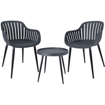 Preview: Moderne Sitzgruppe mit Balkontisch, 3-tlg., anthrazit, Bistro-Set für Balkon, Garten, Terrasse - wetterfest & gemütlich - Gartenmöbel Set