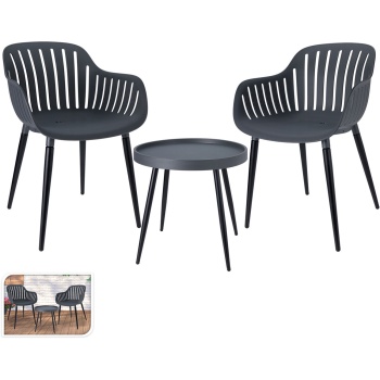 Preview: Moderne Sitzgruppe mit Balkontisch, 3-tlg., anthrazit, Bistro-Set für Balkon, Garten, Terrasse - wetterfest & gemütlich - Gartenmöbel Set