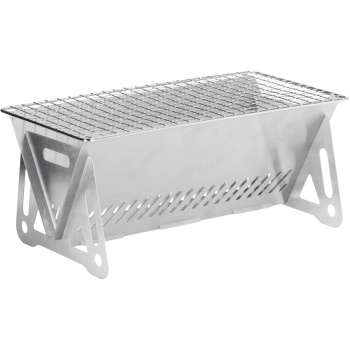 Preview: Mobiler Mini Holzkohlegrill aus Edelstahl, kompakter Campinggrill 28x15 cm, klappbarer Picknickgrill steckbar, inkl. Tragetasche für Outdoor