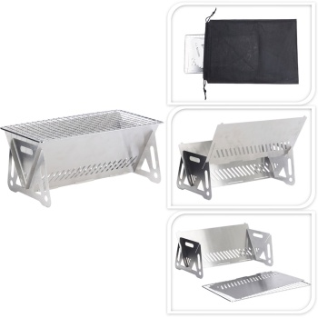 Preview: Mobiler Mini Holzkohlegrill aus Edelstahl, kompakter Campinggrill 28x15 cm, klappbarer Picknickgrill steckbar, inkl. Tragetasche für Outdoor