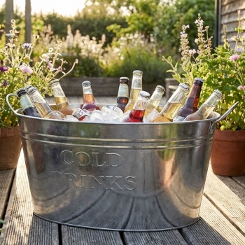 Zinkwanne als Flaschenkühler 25 Liter – Getränkekühler mit 2 Tragegriffen, Ideal für Gartenpartys, Grillrunde & Feste - eisgekühlte Getränke