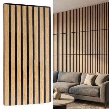 Preview: 4er-Set Wandpaneele 60x30 cm in edler Holzoptik – Akustik-Wandverkleidung aus MDF & PET – Nachhaltiges Design FSC-zertifiziert für eine moderne Raumgestaltung