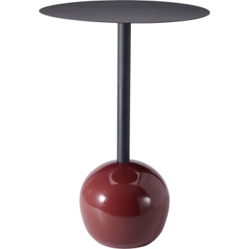Preview: Design Beistelltisch mit runder Tischplatte, schwarz-bordeaux – Moderner Säulenfuss mit Kugel als Standbein – Dekorativer Ablagetisch