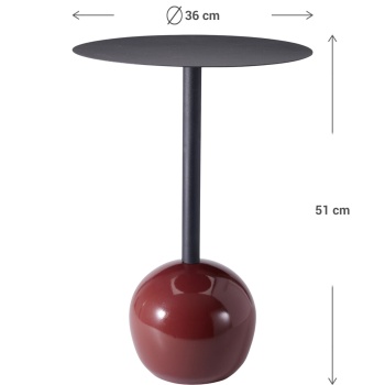 Preview: Design Beistelltisch mit runder Tischplatte, schwarz-bordeaux – Moderner Säulenfuss mit Kugel als Standbein – Dekorativer Ablagetisch