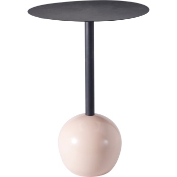 Preview: Design Beistelltisch mit runder Tischplatte, schwarz-beige – Moderner Säulenfuss mit Kugel als Standbein – Dekorativer Ablagetisch