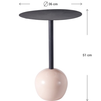 Preview: Design Beistelltisch mit runder Tischplatte, schwarz-beige – Moderner Säulenfuss mit Kugel als Standbein – Dekorativer Ablagetisch