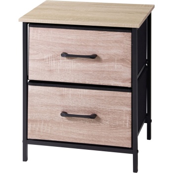 Preview: Stilvoller Beistellschrank mit 2 Schubladen & Metallrahmen: Moderner Nachtschrank in Holzoptik für Schlafzimmer & Flur, 45x30x54 cm