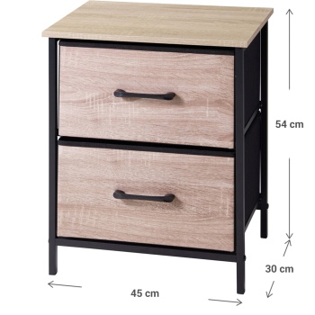 Preview: Stilvoller Beistellschrank mit 2 Schubladen & Metallrahmen: Moderner Nachtschrank in Holzoptik für Schlafzimmer & Flur, 45x30x54 cm