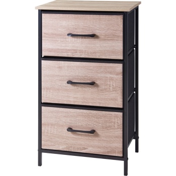 Preview: Stilvoller Beistellschrank mit 3 Schubladen & Metallrahmen: Moderner Nachtschrank in Holzoptik für Schlafzimmer & Flur, 45x30x75 cm
