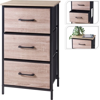 Preview: Stilvoller Beistellschrank mit 3 Schubladen & Metallrahmen: Moderner Nachtschrank in Holzoptik für Schlafzimmer & Flur, 45x30x75 cm