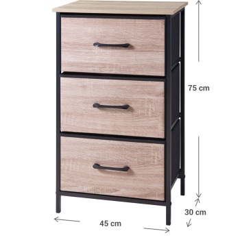 Preview: Stilvoller Beistellschrank mit 3 Schubladen & Metallrahmen: Moderner Nachtschrank in Holzoptik für Schlafzimmer & Flur, 45x30x75 cm