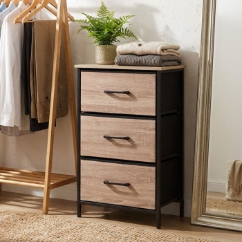 Stilvoller Beistellschrank mit 3 Schubladen & Metallrahmen: Moderner Nachtschrank in Holzoptik für Schlafzimmer & Flur, 45x30x75 cm
